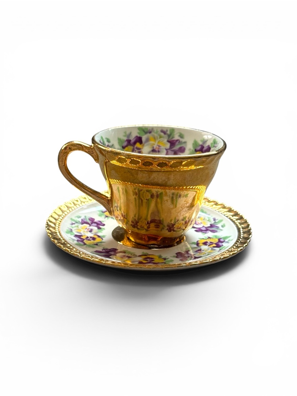 Gold Floral Porcelain Teacup and Saucer - Picture 2 of 8
